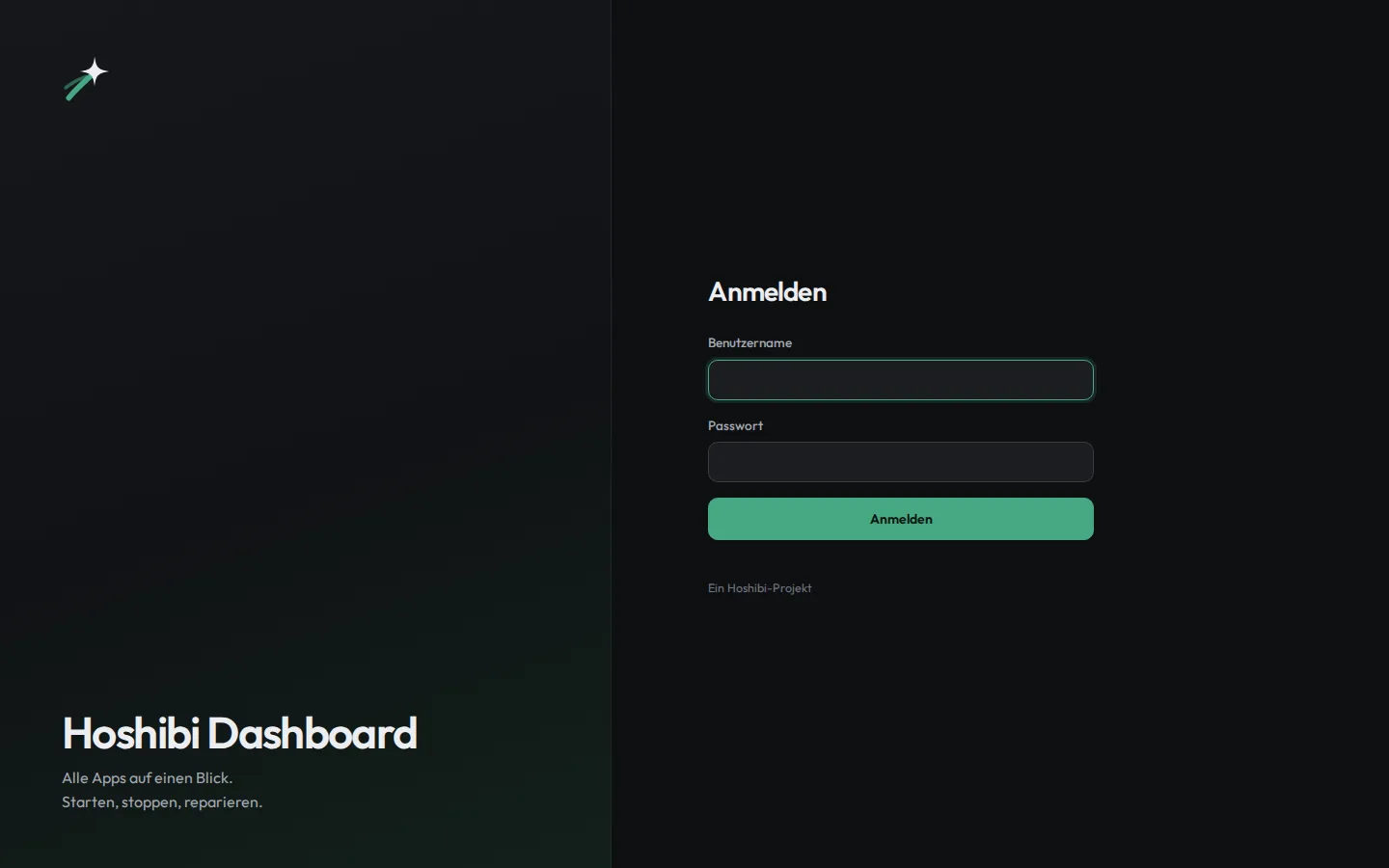 Anmeldeseite des Hoshibi Dashboards